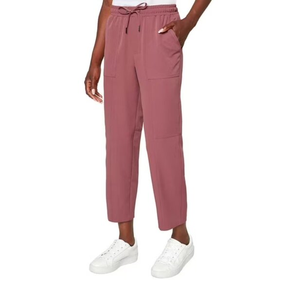 Mondetta Size L High-Rise Ankle Pants Pink, Wide Leg Textured Drawstring - Picture 2 of 8